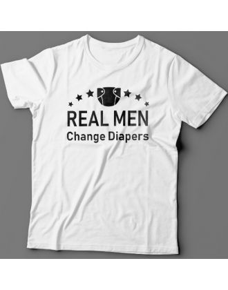 Футболка в подарок для папы с надписью "Real man change diapers" ("Настоящие мужики меняют подгузники")